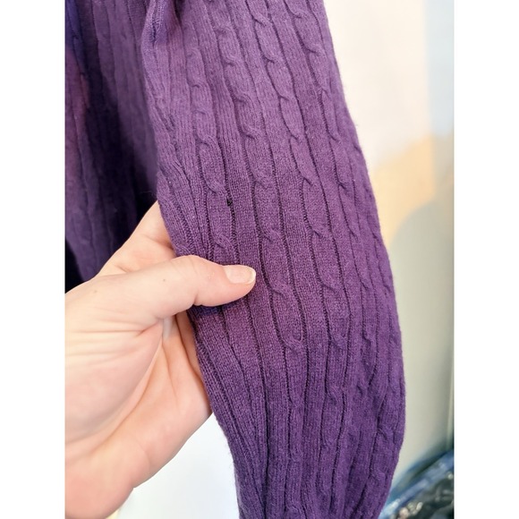 Marina Luna Sweater Cable Knit Cashmere Preppy Normcore V-Neck Purple Women Sz L - Picture 5 of 7